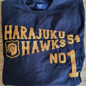 Superdry Vintage T Shirt Mens M Blue with Gold Embroidery Harajuku Hawks